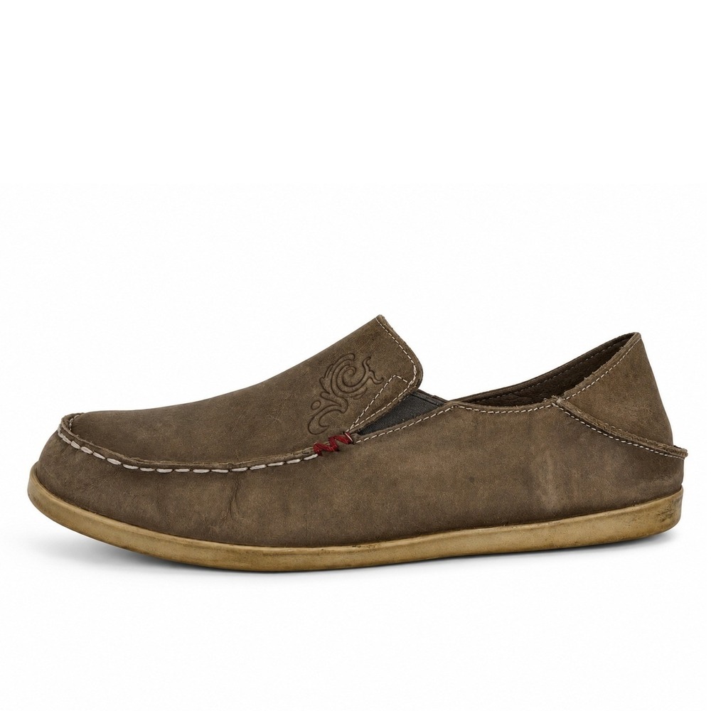 OluKai 9.5 Nohea Nubuck Loafers Taupe Leather Slip On Casual Comfort Shoes Women